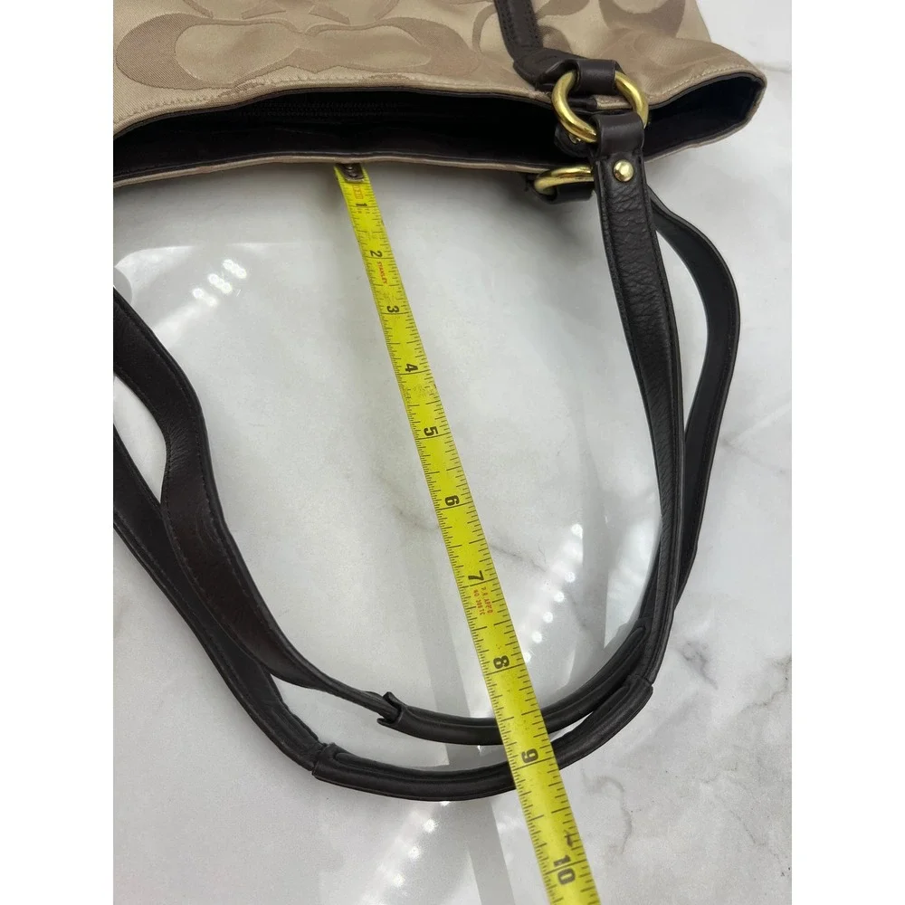Coach Campbell Signature Belle Carryall Tote Tan Brown Leather Trim Tote